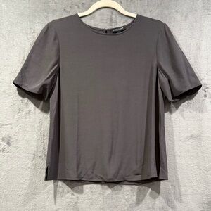 EILEEN FISHER Petite PP Gray Tencel Viscose Crepe Round Neck Top NEW